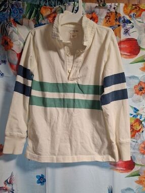 J. Crew Cream  with Navy and Teal Stripes Polo Size 4/5 Boys